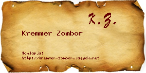 Kremmer Zombor névjegykártya